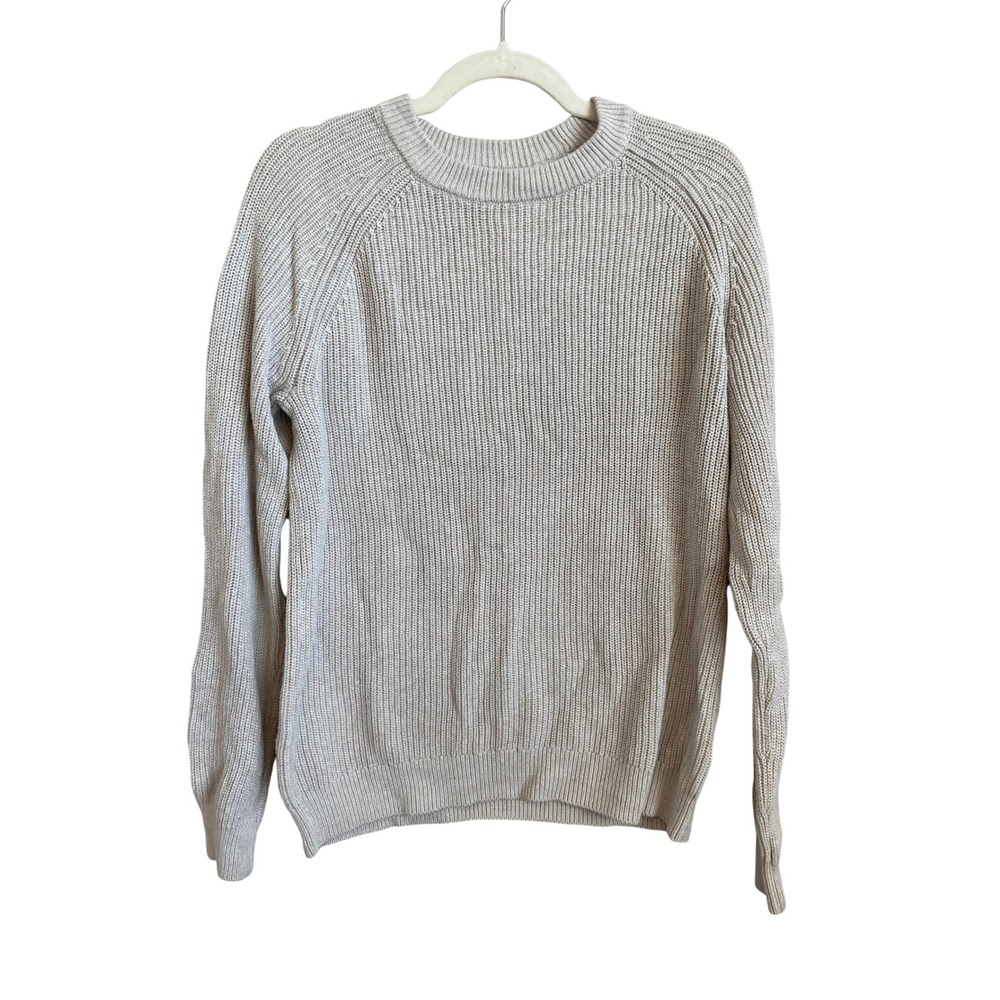 Quince Mens Organic Cotton Ribbed Stitch Crewneck Sweater Speckled Beige Small